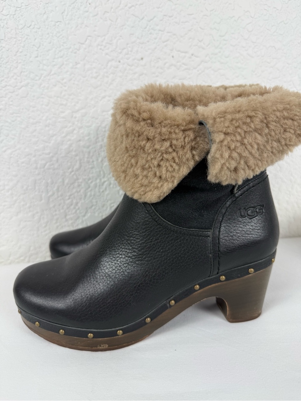 UGG Amoret | Black Leather Shearling Booties | Studded | Women's 8